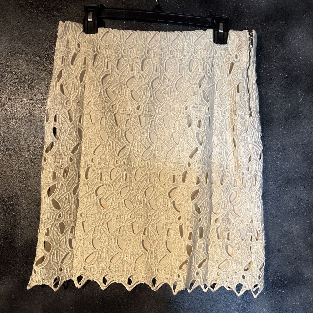 Kenar Women's size 8 Skirt Cream Lace OverlayPattern Side Zip Business Work